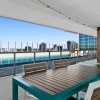 Rooftop terrace with city skyline view