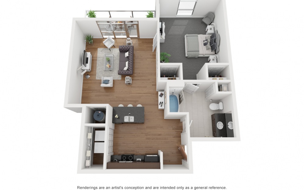 A2 - 1 bedroom floorplan layout with 1 bath and 919 square feet.