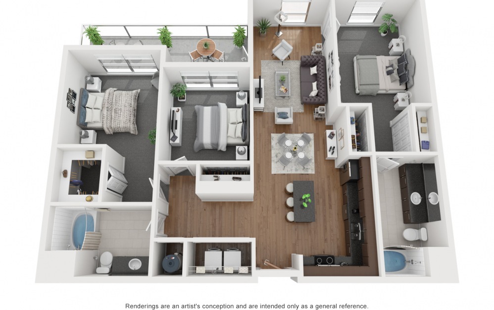 C2 - 3 bedroom floorplan layout with 2 baths and 1432 square feet.
