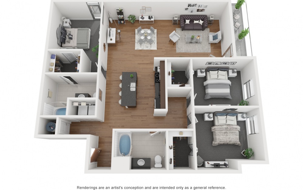 C1 - 3 bedroom floorplan layout with 2 baths and 1620 square feet.