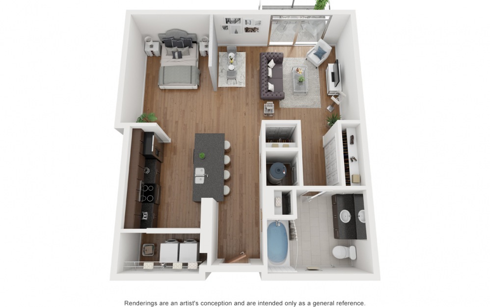 S5 - Studio floorplan layout with 1 bath and 740 square feet.